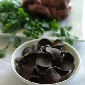 Bowl of round dehydrated kangaroo slices
